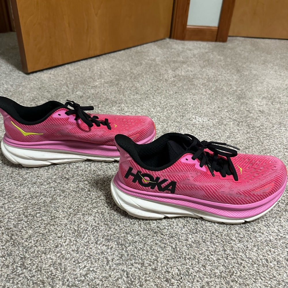 Hoka Women's Pink and Black Running Shoes with White Midsole